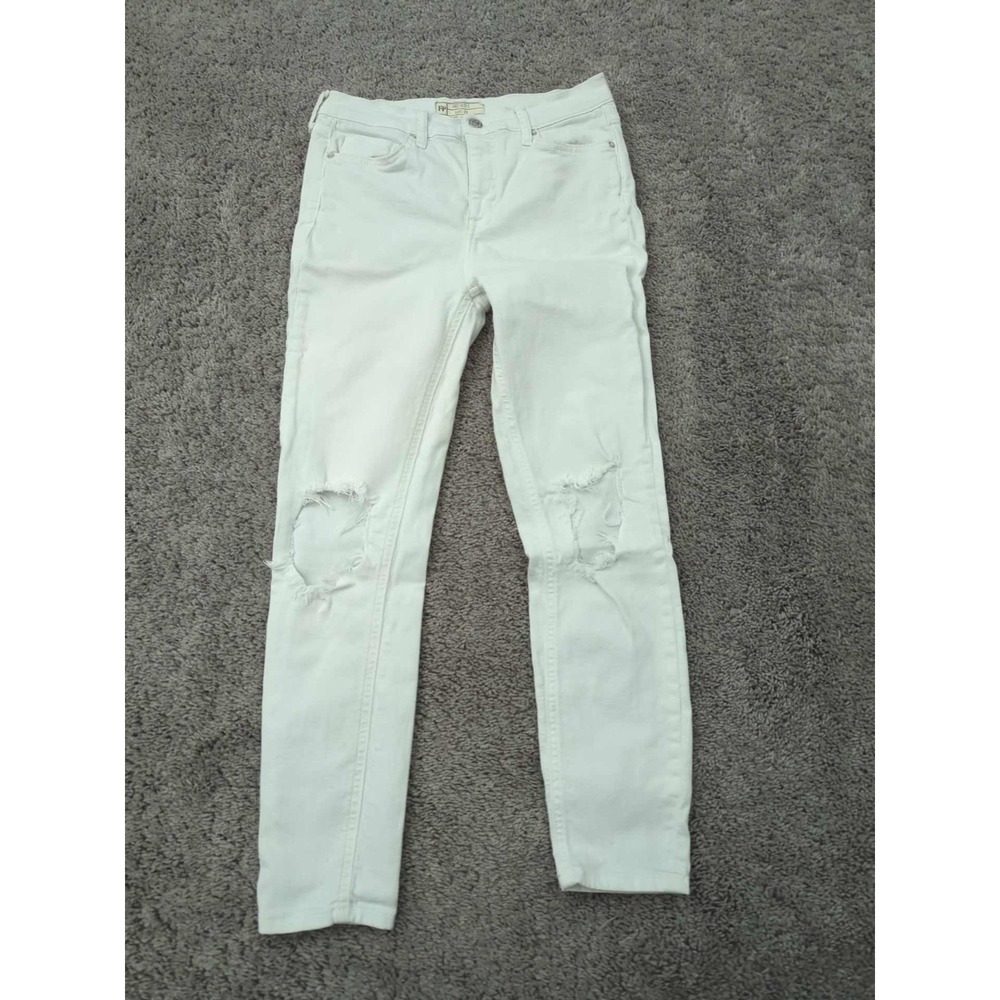 Free People Jeans‎ Womens 29 White Mid Rise Skinny Distressed Stretch Casual